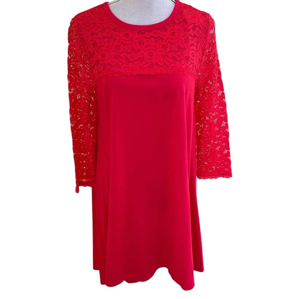 Pip & Vine by Rosie Pope Coral Scoop Neck 3/4 Sleeve Lace Trim Maternity Dress M